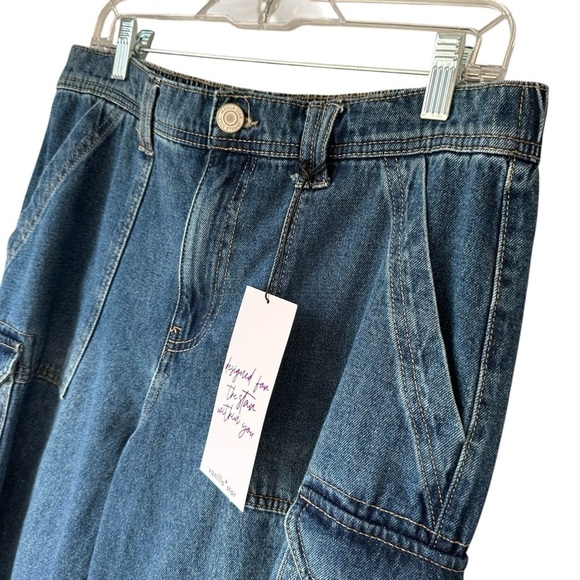 Baggy Relaxed Cargo Jeans, Wide Leg, High Elastic Waist, 30 - Picture 5 of 11